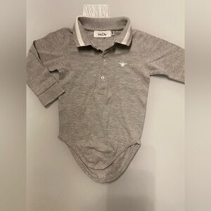 Baby Dior Grey Long Sleeve Polo Bodysuit - Size 12M